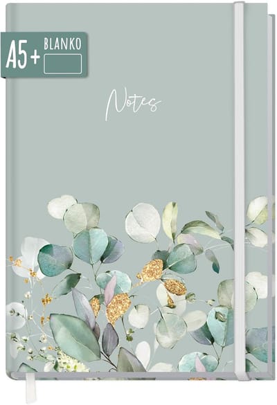 SnelShoppen - Notitieboek A5+ Blanco Minty Leaves - 156 Pagina's - Duurzaam Journal, Schetsboek, Dagboek met Elastiek - Perfect voor To-Do Lijstjes, P