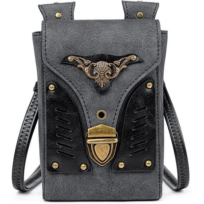 Dames Punk Motorfiets Schoudertas Crossbodytas, MINI Mini Kleurblokkering Kleine Vierkante Tas gray