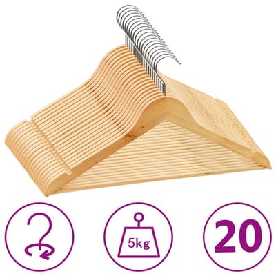vidaXL - 20-delige - Kledinghangerset - anti-slip - hardhout