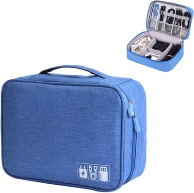 SnelShoppen - Cable Organizer, Elektronische Accessoires Tas, Multifunctionele Kabel Organizer voor Camera en Opladers, Reisetui, Blauw, Voor Thuis en
