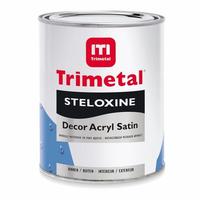 Trimetal Steloxine Decor Acryl Satin - Polyvalente watergedragen antiroestverf ( 3 in 1 )voor Ferro - en Nonferro metalen - Kleur RAL 9001 Cremewit - 1 L