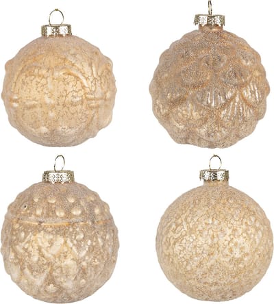 Clayre & Eef Kerstbal Set van 4 Overig Ø 10 cm Geel Glas Kerstballen