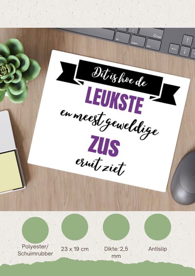 Akyol - leukste zus eruit ziet Muismat - Zus - beste zus - verjaardagscadeau - cadeau voor zus - gift - kado - 23 bij 19 cm