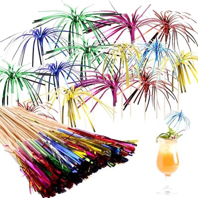 TOVBMUP Cocktail Sparkler Sticks - Kleurrijke Fruit Tandenstokers - Cocktailspiesjes - Feestaccessoires - Houten Sparkler Sticks - voor Cocktails, Voorgerechten, Fruit, Desserts - 50 stuks