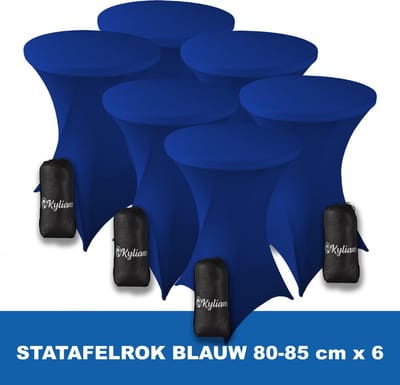 Statafelrok Blauw x 6 – 2 jaar garantie met Opbergtas - ∅ 80-85 x 110 cm - Statafelhoes - Luxe Extra Dikke Stretch Sta Tafelrok voor Statafel – Kras- en Kreukvrije Hoes