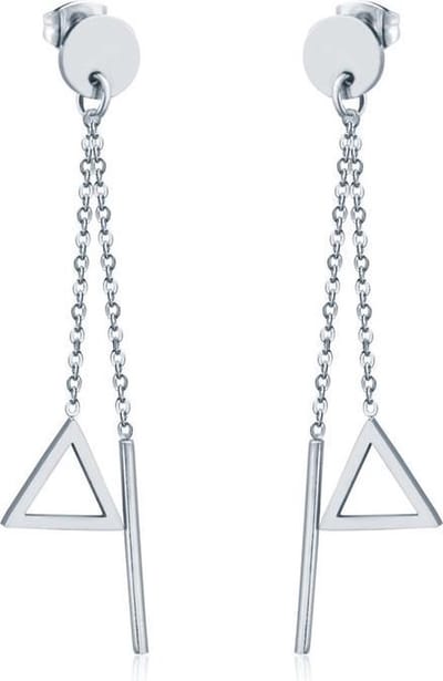 Cilla Jewels Dames oorhangers Edelstaal Staaf Driehoek Zilverkleurig
