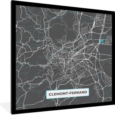 Fotolijst incl. Poster - Clemont-Ferrand - Kaart - Stadskaart - Plattegrond - Frankrijk - 40x40 cm - Posterlijst