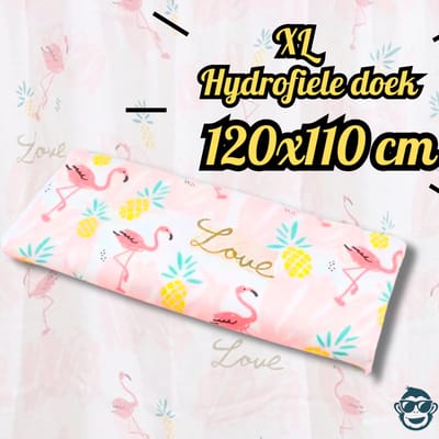 BoefieBoef XL Hydrofiele Doek 120x110cm - Zachte Bamboe Swaddle, Inbakerdoek, Mousseline Doek voor Baby's en Newborns 0 tot 12 maanden - Tropische Flamingo - Dubbellaags, Ademend en Absorberend - Kerst en KraamCadeau - - Duurzaam - Babydeken - Roze