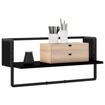 vidaXL - Wandplank - Muurmontage - Zwart - eiken - 65 - x - 25 - x - 30 - cm - metaal - PB