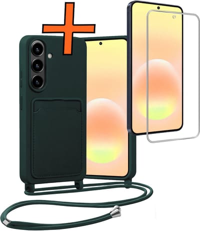 Hoesje Geschikt voor Samsung A57 Hoes Met Telefoonketting Met Screenprotector - Backcover Geschikt voor Samsung Galaxy A57 Case Met Koord - Donkergroen