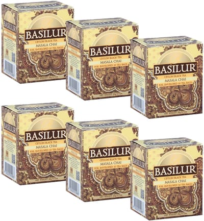 BASILUR Masala Chai - Zwarte thee in zakjes, Ceylon met natuurlijk kruidenaroma, 10x2g
