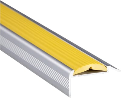 Traprandprofiel Aluminium - Antislip Randbescherming - Veilig Trappen - Voorgeboord Rubber - 134 cm Lengte - Geel