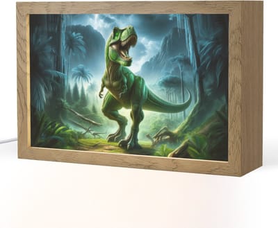 Nachtlampje 30x20 cm - Kinder lampje - Dino - Jongens - Groen - Blauw - T-Rex - Tafellamp kinderkamer - Slaapkamer lamp - Bedlamp kinderen - Kinderlampje stopcontact - Wandlamp babykamer - Nachtlampjes