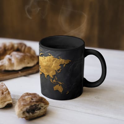 Magische Mok - Foto op Warmte Mokken - Koffiemok - Wereldkaart - Goud - Steen - Magic Mok - Beker - 350 ML - Theemok