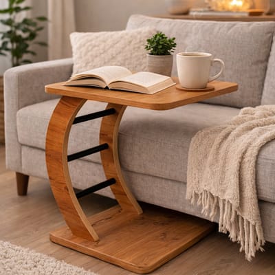 Bijzettafel Bank C-Vorm – Laptoptafel voor Bank – 39×39×54 cm – Compacte Bijzettafel – Houtlook MDF