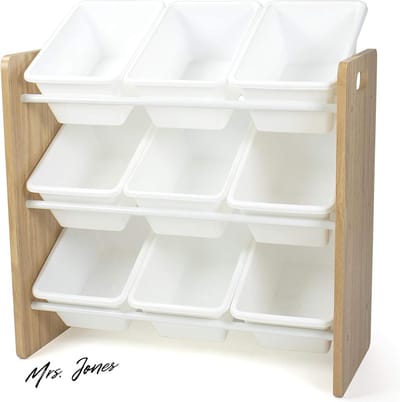 Mrs. Jones Kinderkamer Opbergplank met 9 Opbergbakken Naturel Wit Opbergsysteem Speelgoed Organiser .