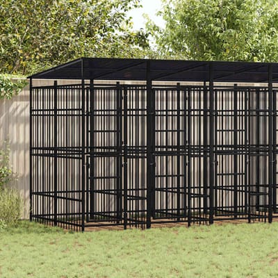vidaXL - Hondenkennel - met - dak - 11,06 - m² - staal