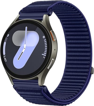Stravo Nylon Bandje met Klittenband 20mm – Geschikt voor Samsung Galaxy Watch 7 / 6 / 5 / 4 (Classic) - Smartwatch horlogeband met geweven structuur voor Garmin Vivoactive 5 3 - Forerunner 245 - Venu SQ 2 - Vivomove - Huawei - Donkerblauw