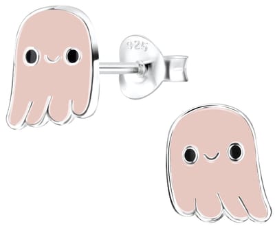 Joy|S - Zilveren spook oorbellen - roze - halloween oorbellen