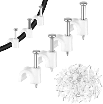 Kabelclips met stalen spijkers, 4 mm witte ronde draadclips, Ethernet coaxiale kabelclip voor draden op wandkabels management organizer (compatibel met draaddiameter ≤4 mm)