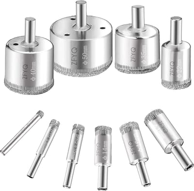 MGM Trading Diamantboor Set, 10 Stuks Diamantgatenzaag voor het Boren van Glas, Keramiek, Porselein, Keramische Tegels, Marmer Ø 6 - 50mm