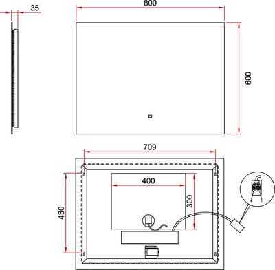Kiki Badkamerspiegel - 80x60 - LED Verlichting - Verwarming - Zwart - 2 Knopjes