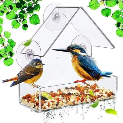 Voederhuisje met sterke zuignap - Transparante raamvoederhuisje - Transparant acryl vogelhuisje - Speciale vogelvoederhuisje - Voederhuisje voor vogelspotten - Vogelhuisje - Geschikt voor buitenramen en balkons - Transparante kleur
