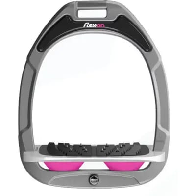 Kantelbare Ultra Grip Aluminium/Grijs/Roze Stijgbeugels Flex-On Green Composite