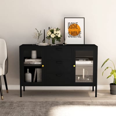 vidaXL - Dressoir - 105x35x70 - cm - staal - en - gehard - glas - zwart