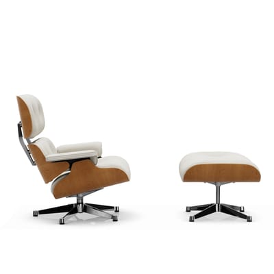 Vitra Lounge Chair & Ottoman - gepolijst - Leder Premium F snow - VitraKirscheNatur
