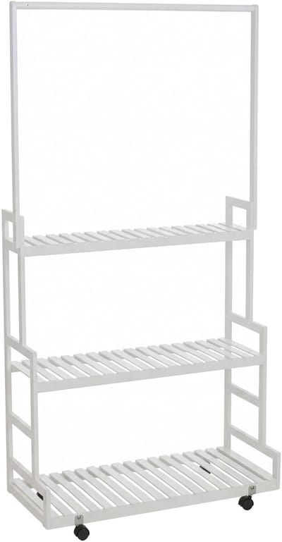 Bamboe plantenrek MCW-Q33, bloementrap, plantentrap, met 3 planken en wieltjes, 175x93x38 cm ~ wit