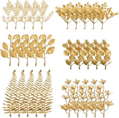SnelShoppen - 30 Stuks Kunstmatige Mini Gouden Bladeren Eucalyptus Decoratie - Plastic Planten voor Feest, Huisdecoratie en Kerst - Hoogwaardige Kwali