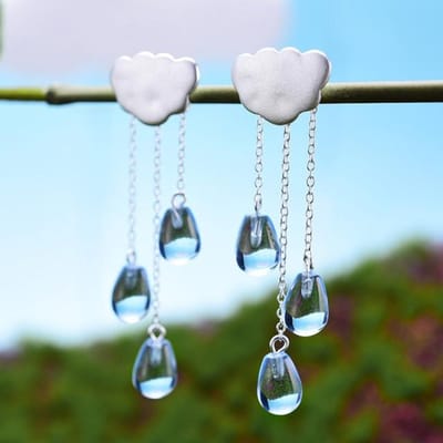 Boucles d'oreilles pendantes Lotus Fun en argent sterling 925 véritable et cristal naturel, bijoux fins, style ethnique, nuage, longues pampilles, pour femmes bleu