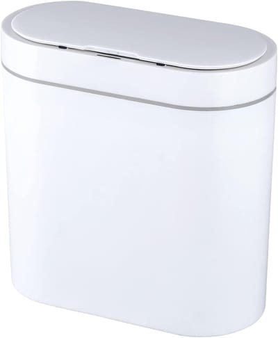 Slanke badkamerprullenbak met deksel - waterdicht en met bewegingsmelder - 9,5 liter - wit