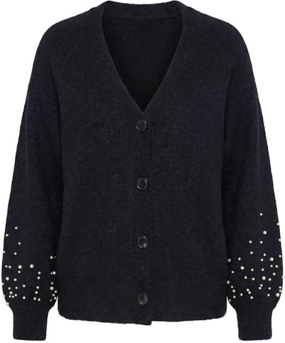 Studio Untold - Dames - Vest oversized model ballonmouwen met sierkralen - Zwart - Maat 50+