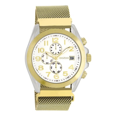 OOZOO Timepieces - Zilverkleurige horloge met goudkleurige metalen mesh armband - C10730