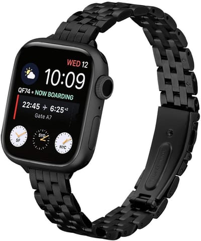 RVS bandje - geschikt voor Apple Watch 1/2/3/4/5/6/7/8/9/10/11/ SE (1,2,3) met maat 38 mm / 40 mm / 41 mm en 42 mm (Watch 10/11) - smalle stalen band met vlindersluiting - zwart