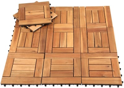 Houten Terrastegels - Vlondertegels Acacia - Buitenruimte Verfraaien - Kliksysteem Eenvoudig - 3 m² 30x30cm - Houtkleur