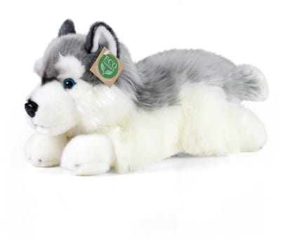 Rappa ECO knuffel hond husky 32 cm - realistische knuffel van recyclede PET flessen - grijs, wit