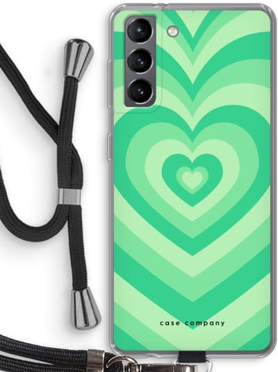 Case Company® - Hoesje met koord geschikt voor Samsung Galaxy S21 hoesje met Koord - Hart Groen - Telefoonhoesje met Zwart Koord - Bescherming aan alle Kanten en Over de Schermrand