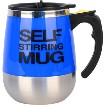 Tasse à agitation automatique de 400mL, avec couvercle, tasse à café à agitation automatique, en acier inoxydable électrique, auto-mélange bleu