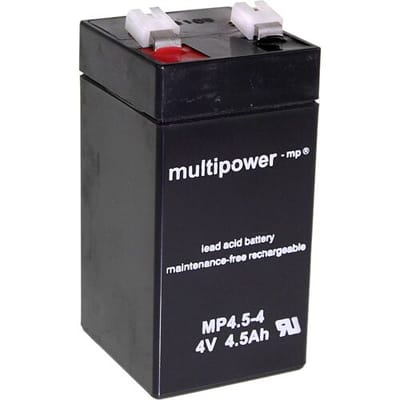 multipower MP4,5-4 Loodaccu 4 V 4.5 Ah Loodvlies (AGM) (b x h x d) 48 x 100 x 52 mm Kabelschoen 6.35 mm Onderhoudsvrij, Geringe zelfontlading