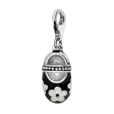 Quiges – Charm – Hanger - 3D Schoen Zwart - Verzilverd - karabijnslot - geschikt - voor - Bedelarmband - QHC201