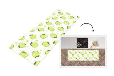 Keukenloper - Loper keuken - Waterverf - Appel - Groen - Patronen - 150x50 cm - Keukenloper vinyl