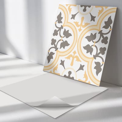 Wallfluent Vinyl Tegels - Plantenpatroon op De Achtergrond Wand PVC Tegels - 30 cm x 30 cm - Geel Vinyl Tegels - Verpakking van 9 stuks - Vierkant PVC Tegels - Texturen Plaktegels - Vinyl Tegels Zelfklevend - Plaktegels Keuken en Badkamer