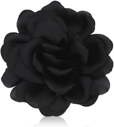 Bloemen Broche - Satijnen Speld - Feestelijke Versiering - Grote Zijde Bloem - 20 cm Lengte - Zwart