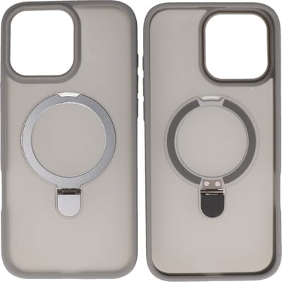 MagSafe Hoesje Geschikt voor iPhone 16 Pro - Camera Beschermer Case met Staande Functie - Grijs