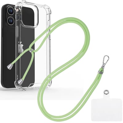 Shock Proof Case Hoes Geschikt voor iPhone 14 Hoesje Transparant Met universele Telefoonkoord groen - Cover - Nek Hanger - Koord Hoes