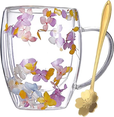 Dubbelwandige glazen koffiemokken met gedroogde bloemen – Perfecte cadeau-ideeën voor vrienden en familie