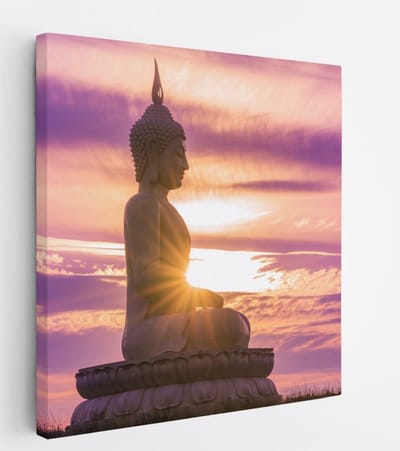 Saammp Canvas Schilderij - Boeddha bij mooie lucht - 20x20 - Foto op canvas - Wanddecoratie - Muurdecoratie Woonkamer - Canvas schilderijen